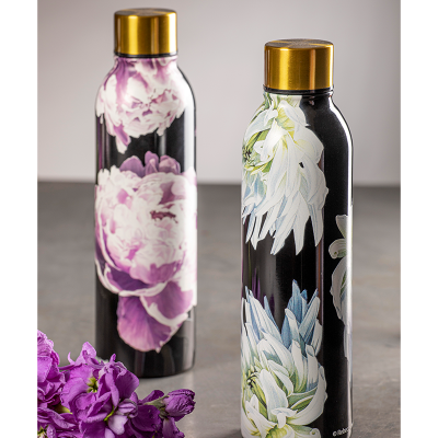 Picture of Dark Florals Drink Bottle White Dahlia